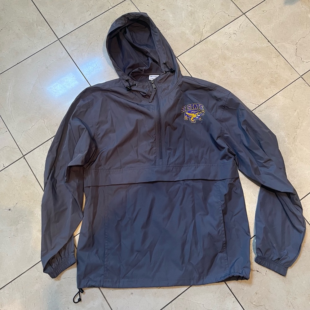 San Francisco State University Champion Dark Gray Hooded Windbreaker.